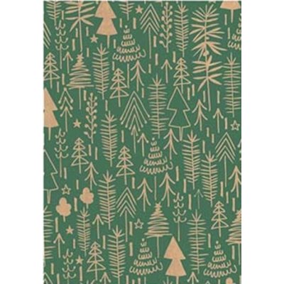 Ditipo Dárkový balicí papír vánoční 70 x 200 cm Kraft zelený, béžové stromky – Zboží Mobilmania