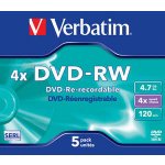 Verbatim DVD-RW 4,7GB 4x, jewel, 5ks (43285) – Zbozi.Blesk.cz