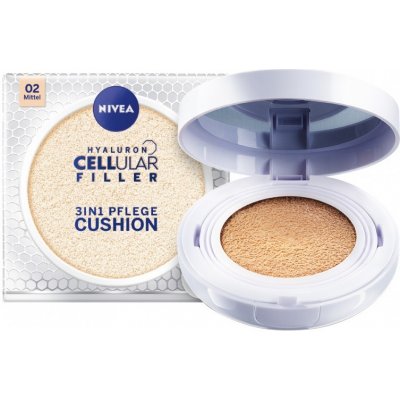 Nivea Hyaluron Cellular Filler 3v1 pečující tónovací krém make-up v houbičce 02 Střední 15 g – Zboží Mobilmania