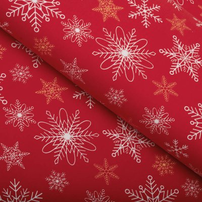Bavlněná látka/plátno Sandra SA-702 Vánoční vločky na červeném - šířka 160 cm – Zboží Dáma