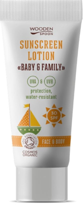 WoodenSpoon opalovací tělové mléko v tubě Baby & Family SPF30 10 ml