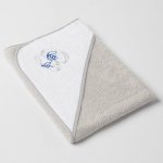 Veba LOTA osuška s kapucí světle šedobílá s výšivkou První krůčky šedá lemovka 75x75 cm – Zboží Dáma