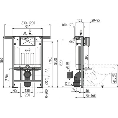 Alcadrain Předstěnový instalační systém pro suchou instalaci (pro rekonstrukci bytových jader) AM102/850 Jádromodul