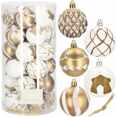 SPRINGOS Vánoční baňky zlato-bílé mix 6cm sada 30ks CA0865-XG – Zboží Dáma