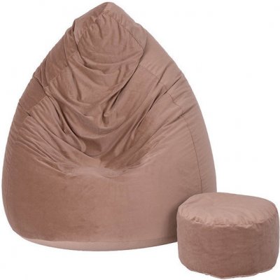 TopKing Sedací vak míč XXXXL 125 cm + podnožník XL 35 cm VELUR Světle hnědá – Zbozi.Blesk.cz