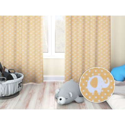 Biante Dětský bavlněný závěs Sandra SA-305 Sloníci a puntíky na žlutém 150x190 cm – Zboží Mobilmania
