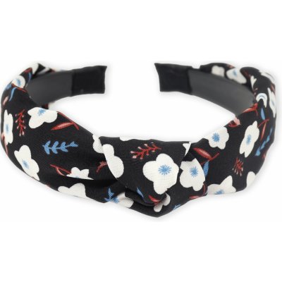 Čelenka s uzlem a potiskem kytiček černá – Zboží Dáma