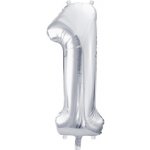 PartyDeco Fóliový balónek číslo 1 stříbrný 86 cm – Zboží Dáma