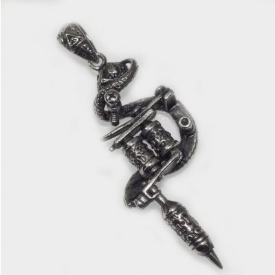 RiverSperky Přívěsek z chirurgické oceli Tetovací strojek s lebkou a hadem Ocpriv220262 – Zboží Mobilmania