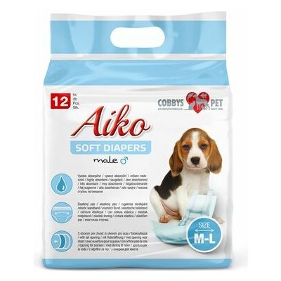 Aiko Soft Diapers M-L 46-60cm 12 ks pleny pro psy samce středních a velkých plemen – Zbozi.Blesk.cz