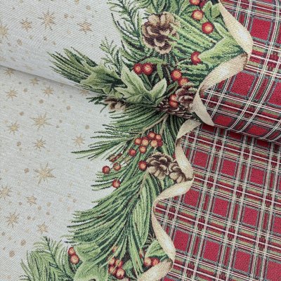 Gobelín Vánoce Ubrus - Vánočené karo s hvězdami a šiškami – Zboží Mobilmania
