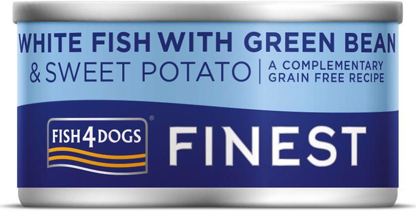 Fish4dogs Finest s bílou rybou sladkými bramborami a zelenými fazolkami 85 g