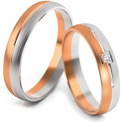 iZlato Forever Snubní prsteny z bílého a růžového zlata s diamantem STOBR236R