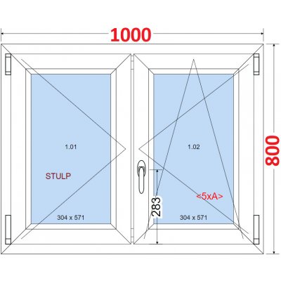 SMART Dvoukřídlé plastové okno 100x80, bez středového sloupku