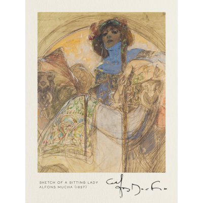 Obrazová reprodukce Sketch of a Sitting Lady - Alfons Mucha, (30 x 40 cm) – Zbozi.Blesk.cz