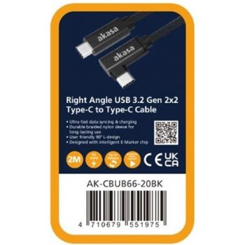 Akasa AK-CBUB66-20BK USB 3.2 Gen 2 Type-C na C, úhlový