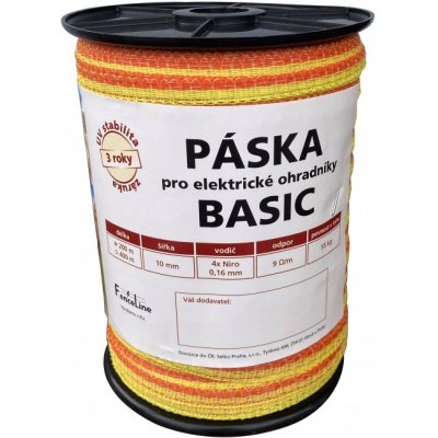 Páska BASIC 10 mm pro el. ohradník 4x0 16 mm Niro žluto oranž. 200 m – Sleviste.cz