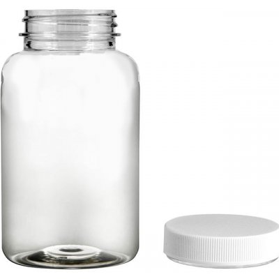 Pilulka Plastová lahvička, lékovka čirá s bílým uzávěrem 250 ml