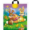 Dárkové tašky Press Igelitová taška s uchem 44 x 50 cm Velikonoční Zajíčci s vajíčkem