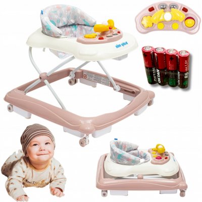 Baby Mix Chodítko s volantem a silikonovými kolečky pudrová růžová – Sleviste.cz