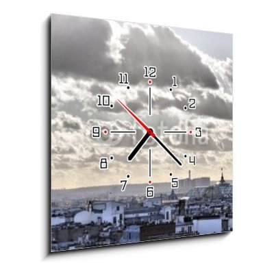 Obraz s hodinami 1D - 50 x 50 cm - Vue depuis les toits de Paris - Tour Eiffel Vůdní depuis les toits de Paris – Hledejceny.cz