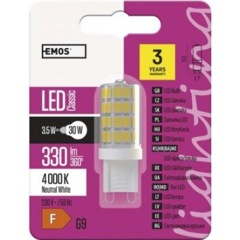 Emos LED žárovka Classic JC A++ 3,5W G9 Neutrální bílá