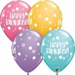 Qualatex Balónek QL 11 s potiskem Happy Birthday Dots & Sprinkles mix pastelů