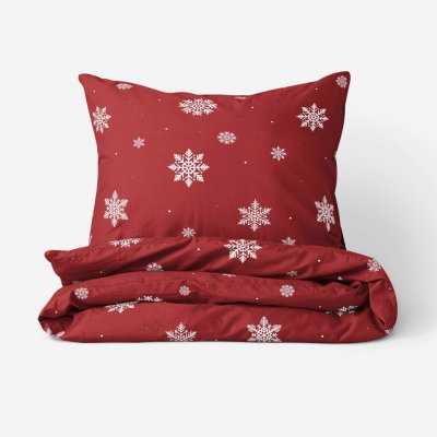 Goldea vánoční bavlna povlečení sněhové vločky na červené 140x200 70x90 – Sleviste.cz
