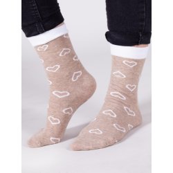 YO Ponožky SKA0129G béžové s bílými srdíčky