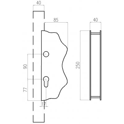 Kazetová sestava pro branku 250x95x40m, otvor pro kliku ø 19,5mm, na profil 40x40mm, zdobená, pro zámek ZM90/80 – Zboží Mobilmania