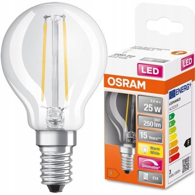 Osram Stmívatelné LED žárovka E14 P45 2,8W= 25W 250lm 2700K Teplá bílá FILAMENT – Zboží Mobilmania