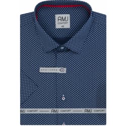 AMJ pánská bavlněná košile krátký rukáv slim fit VKSBR1282 tmavě modrá se slzičkami