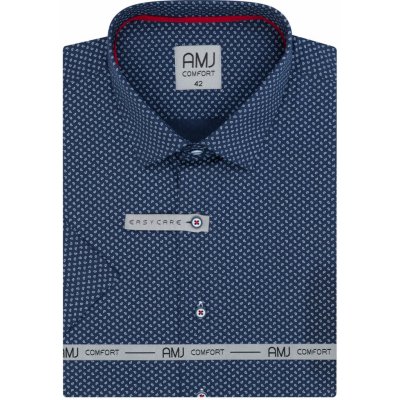 AMJ pánská bavlněná košile krátký rukáv slim fit VKSBR1282 tmavě modrá se slzičkami – Zboží Mobilmania