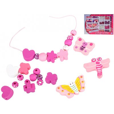 MikroTrading Korálky navlékací dřevěné růžové v krabičce – Hledejceny.cz