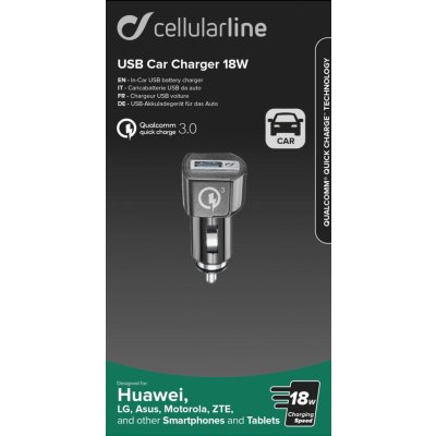Autonabíječka CellularLine Qualcomm® Quick Charge 3.0, 18W, USB výstup, černá – Zbozi.Blesk.cz