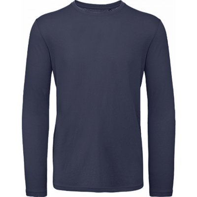 B&C tričko BC z organické bavlny a s dlouhými rukávy bez nápletů modrá námořní