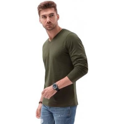 Ombre pánské tričko s dlouhým rukávem s V-výstřihem T-shirt LS-L136-V2 dark olive