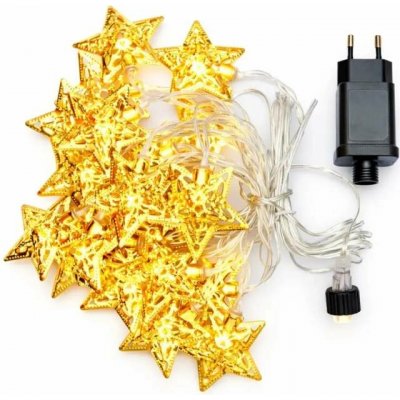 DECOLED LED světelný řetěz, kovové hvězdy, 7 m, vnitřní, teple bílá, 20 diod, čirý kabel, IP20, vč. zdroje – Hledejceny.cz