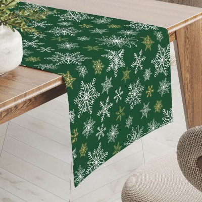 Biante bavlna běhoun Sandra SA-703 Vánoční vločky na zeleném 35x140 cm – Zboží Dáma