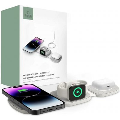 Nabíječka pro iPhone, Apple Watch a AirPods - Tech-Protect, A32 MagSafe Wireless Charger White Magnetická bezdrátová nabíječka s MagSafe šedá – Zboží Živě