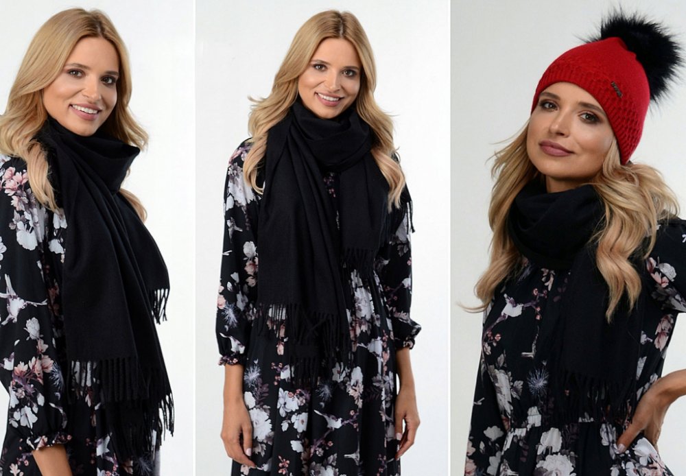 Fashionweek velký hladký kašmírový šátek šál s třásněmi ZIZI13 černá |  Srovnanicen.cz