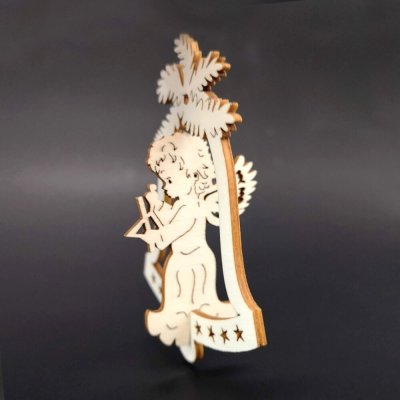 AMADEA Dřevěná ozdoba 3D zvonek anděl s trianglem 9 cm – Hledejceny.cz