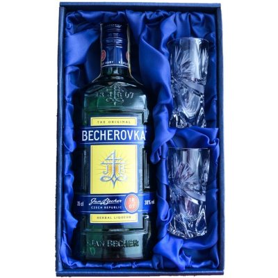 Becherovka 38% 0,35 l (dárkové balení mašle + 2 sklenice) – Hledejceny.cz
