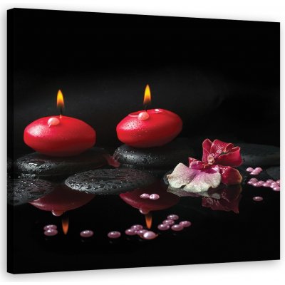 Obraz na plátně, Zen kameny z červených svíček - 30x30 cm – Zboží Mobilmania