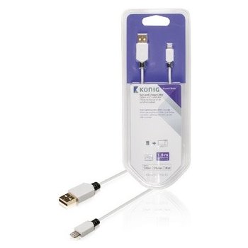 König KNM39300W10 Synchronizační a nabíjecí, 8-pin Lightning zástrčka – USB 2.0 A zástrčka, 1m, bílý