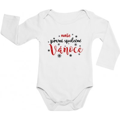 Dětské BODY NAŠE první společné Vánoce dlouhý rukáv potisk Černá Červená bodýčko BÍLÉ – Zboží Dáma