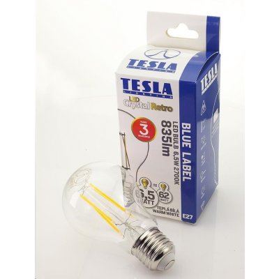 Tesla LED žárovka CRYSTAL RETRO BULB E27 6,5W 230V 835lm 2700K Teplá bílá 360° čirá – Zboží Mobilmania