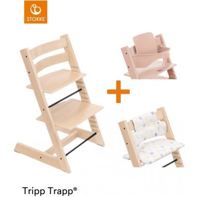 Stokke Zvýhodněný set Tripp Trapp Natural + Polstrování Stars Multi + Baby set Serene Pink – Hledejceny.cz