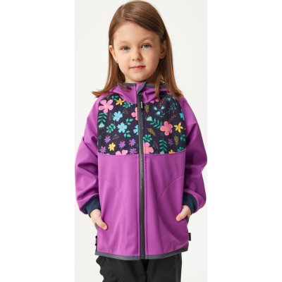UNUO Dětská softshellová bunda bez zateplení Basic Ostružinová Kytičky – Sleviste.cz