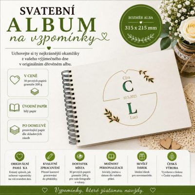 Svatební fotoalbum se jmény – Minimalistický motiv s iniciály – Sleviste.cz